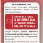 Bank Jambi Tiadakan Layanan Operasional Terbatas, Jam Layanan Normal Kembali Berlaku 